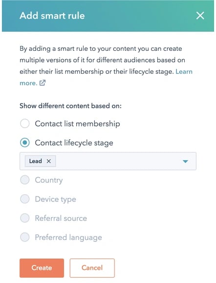 adding smart rules in the hubspot content management system
