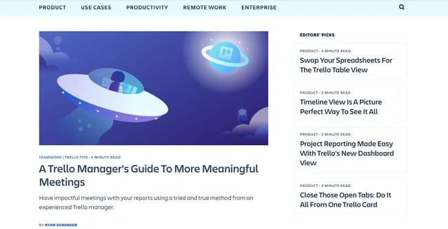 the trello blog homepage