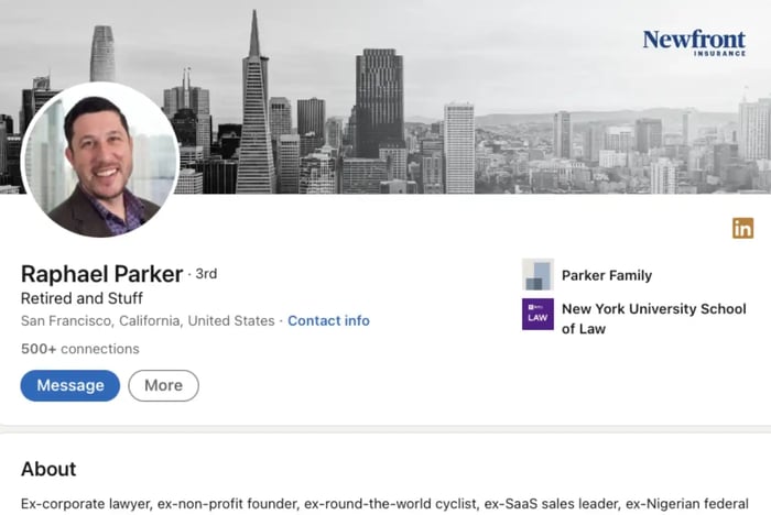 LinkedIn summary example: Raphael Parker