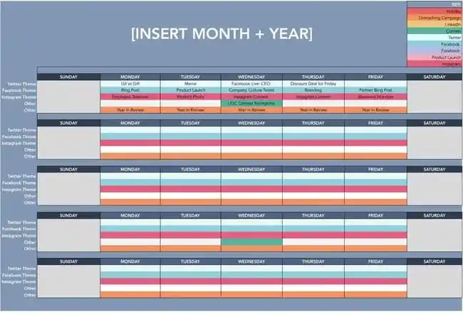 Social media editorial calendar template